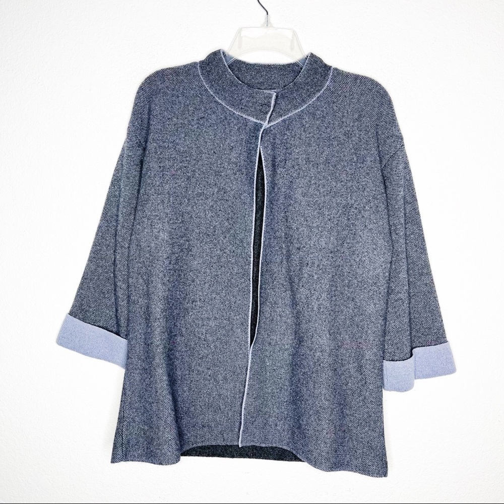 Benedetta Wool & Cashmere Cape Cardigan Sweater Color Block Neutral Quiet Luxury